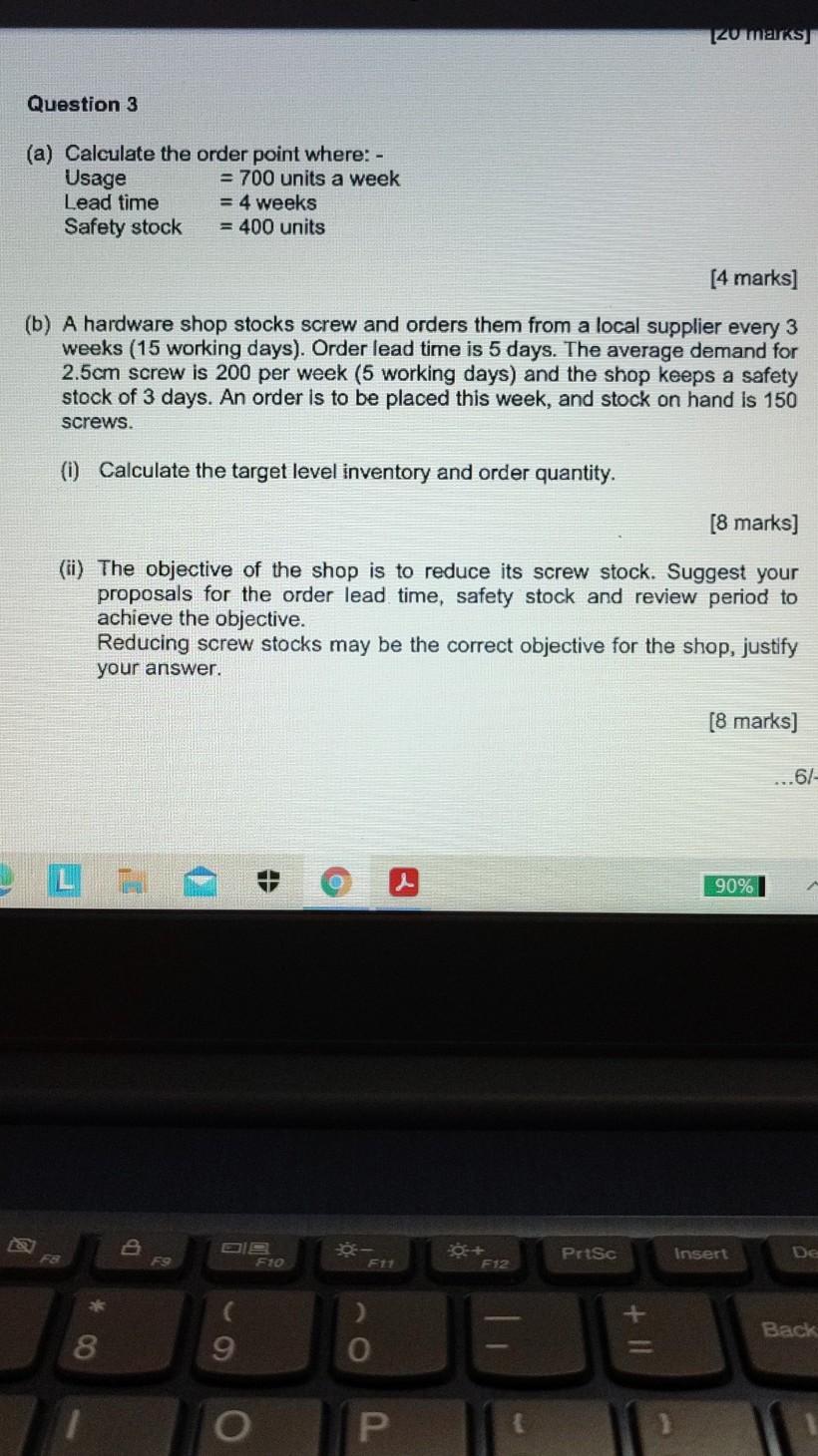 [Zu marks) Question 3 (a) Calculate the order