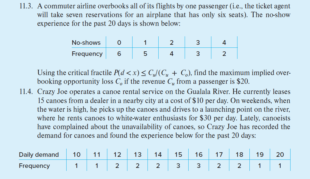 11.3. A commuter airline overbooks all of its