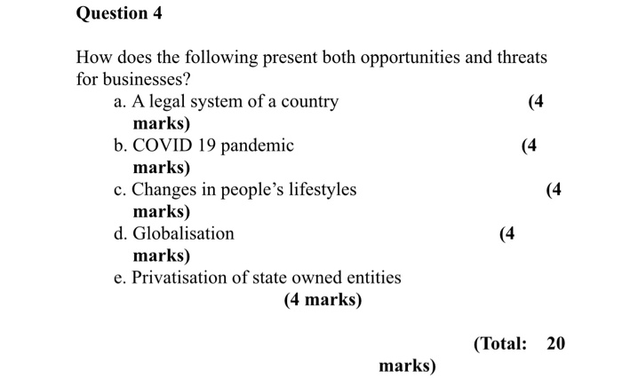 Question 4 (4 How does the following present both