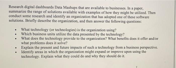 Research digital dashboards Data Mashups that are