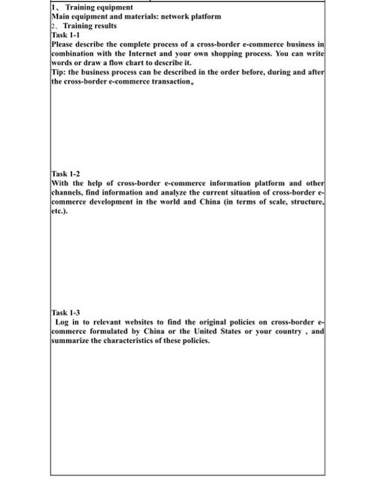 1. Training equipment Main equipment and