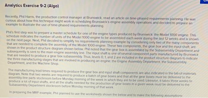 CH Analytics Exercise 9-2 (Algo) Recently, Phil