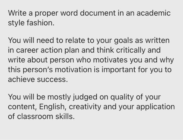 Write a proper word document in an academic style