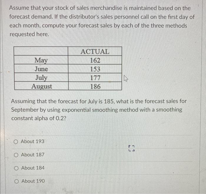 Assume that your stock of sales merchandise is