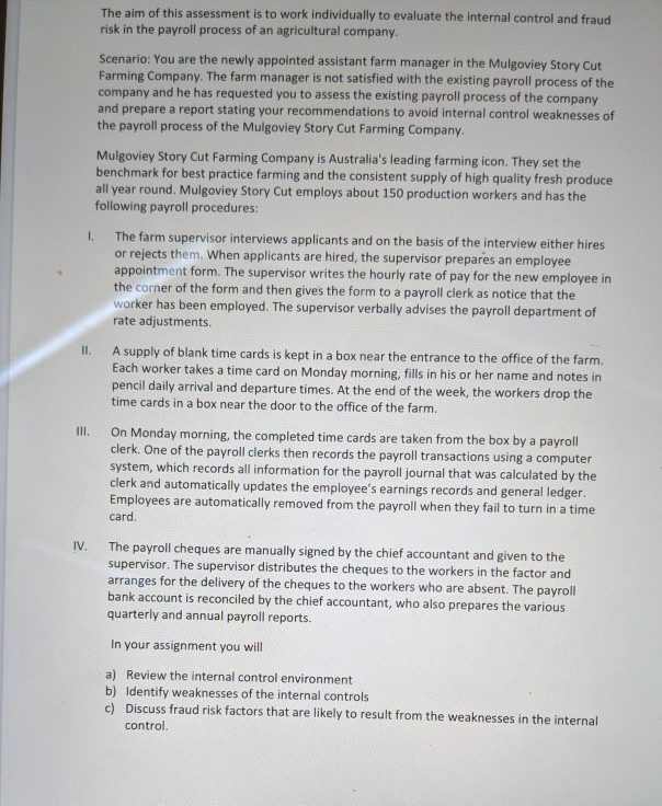 1. The aim of this assessment is to work