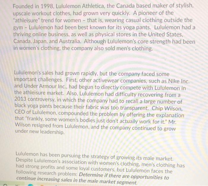 Founded in 1998, Lululemon Athletica, the Canada