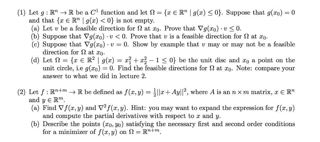 = (1) Let g:R" + R be a Cl function and let N =