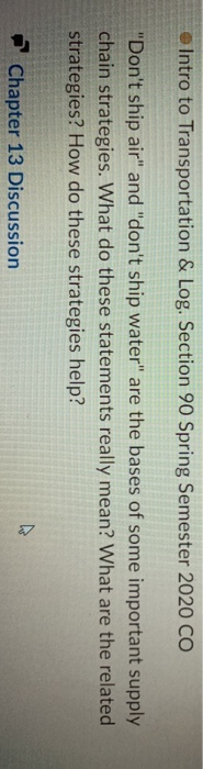 e Intro to Transportation & Log. Section 90