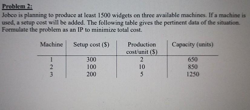 Problem 2: Jobco is planning to produce at least