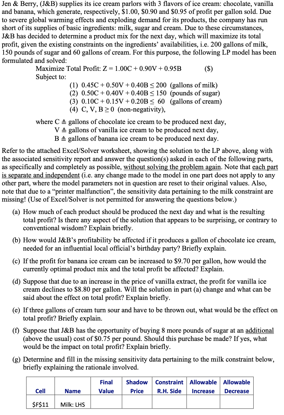 Jen & Berry, (J&B) supplies its ice cream parlors