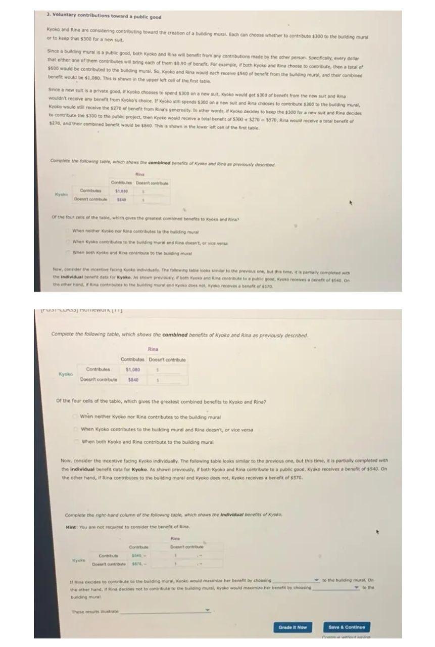 3. Voluntary contributions toward a public good
