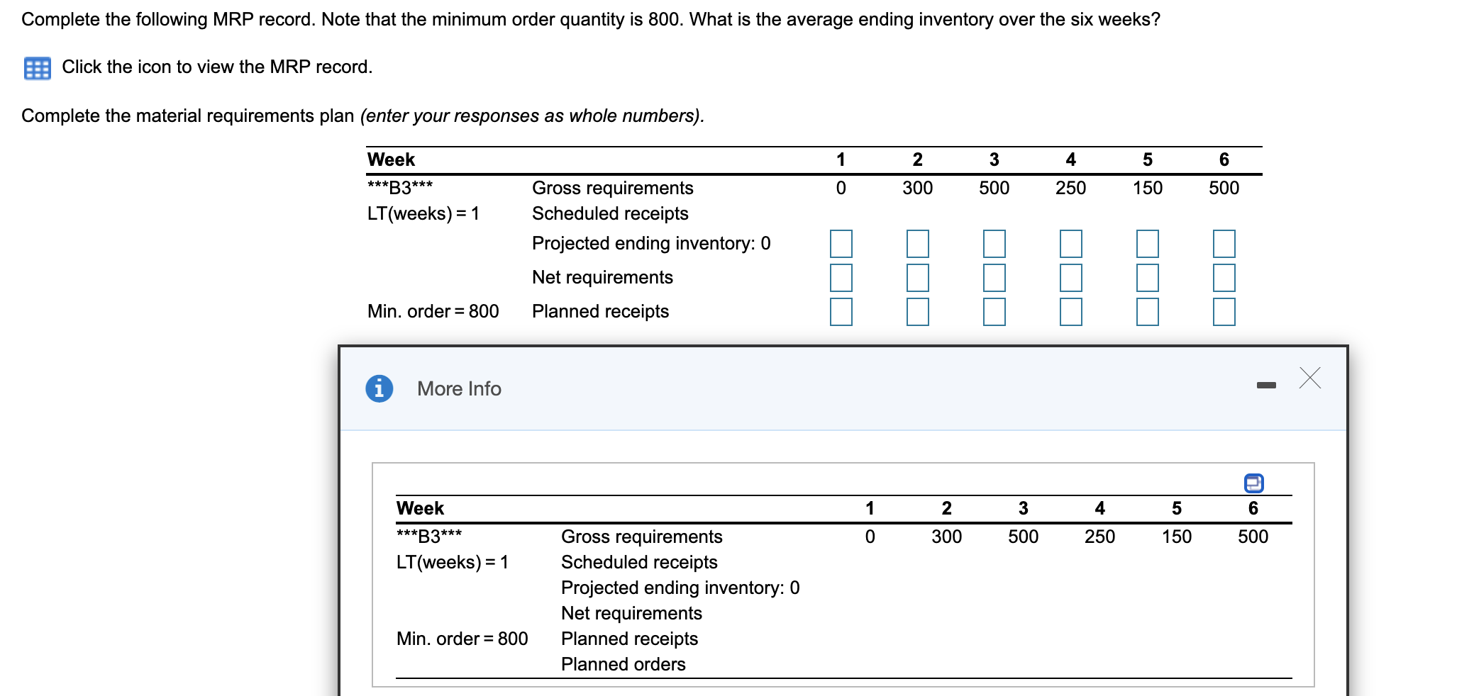 Complete the following MRP record. Note that the