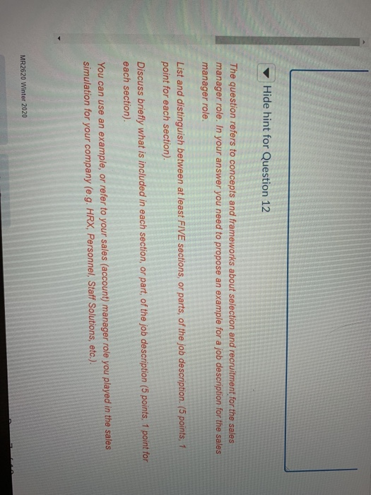 Question 12 (10 points) The company you worked