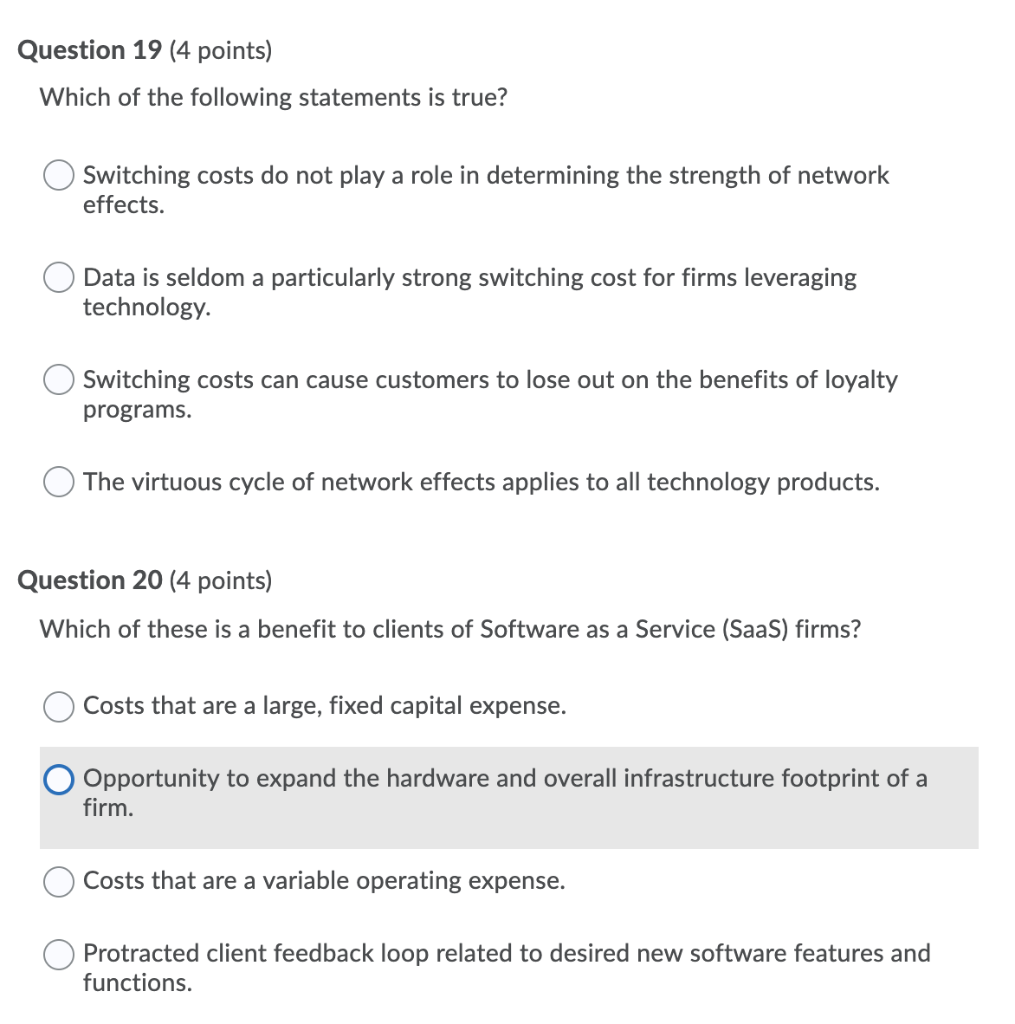 Question 19 (4 points) Which of the following