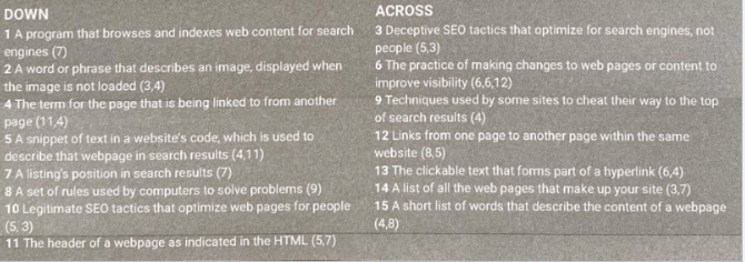 Please solve crossword match with definition