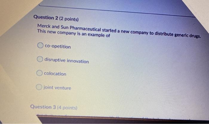 Question 2 (2 points) Merck and Sun