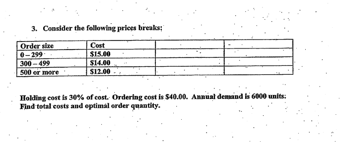 3. Consider the following prices breaks; . Order