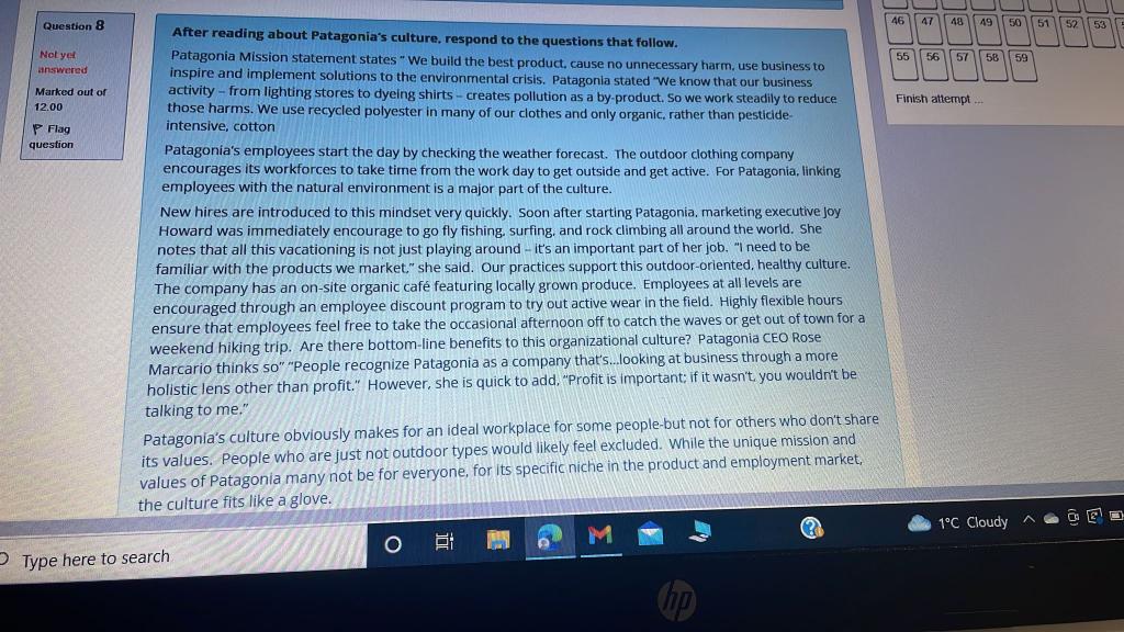 After reading about Patagonia's culture, respond