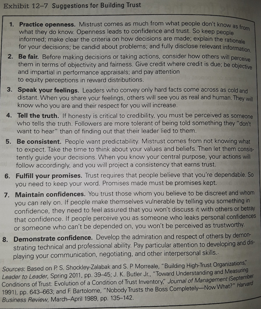 Reviewing the "Suggestions for Building Trust"