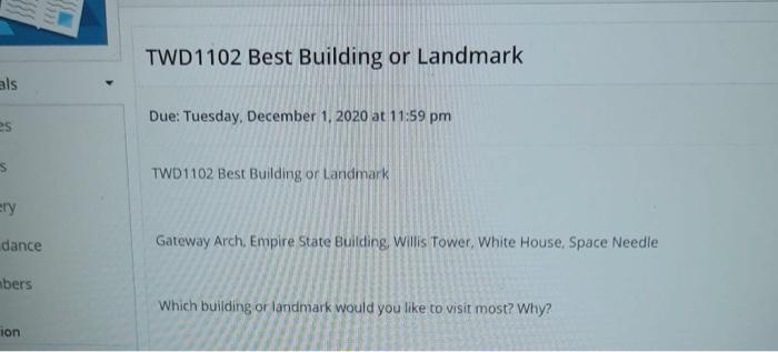 TWD1102 Best Building or Landmark als Due: