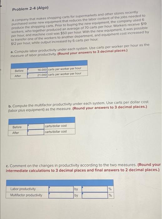 Problem 2-4 (Algo) A company that makes shopping