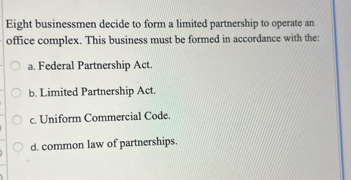 Eight businessmen decide to form a limited