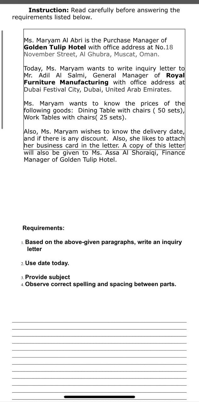 Instruction: Read carefully before answering the