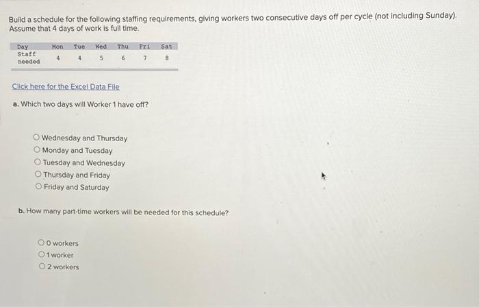 Bulld a schedule for the following staffing