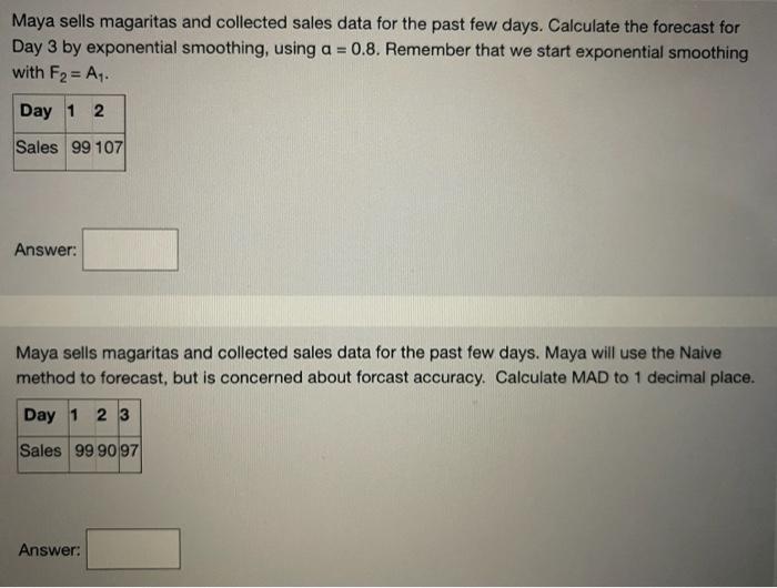 Maya sells magaritas and collected sales data for
