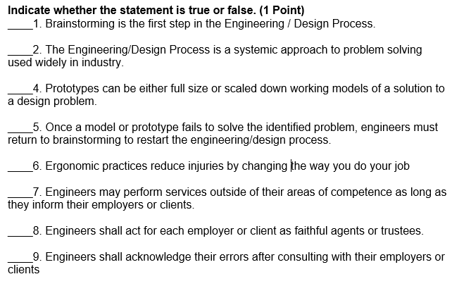 Introduction to engineering course Indicate