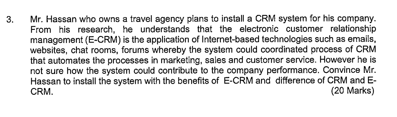 3. Mr. Hassan who owns a travel agency plans to