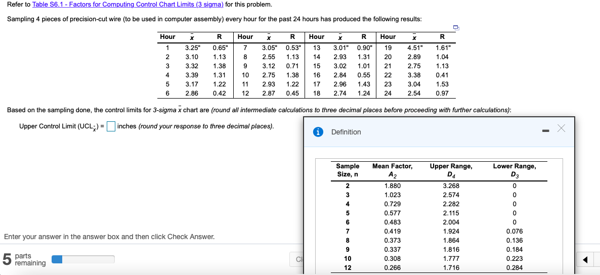 Refer to Table 56.1 - Factors for Computing