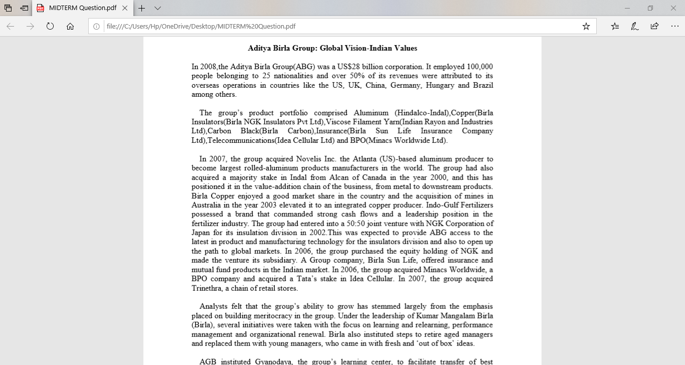 (Aditya Birla Group: Global Vision-Indian Values)