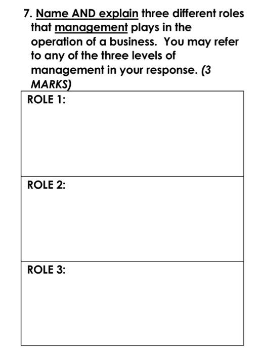 7. Name AND explain three different roles that