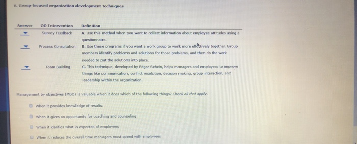 Group focused organization development techniques