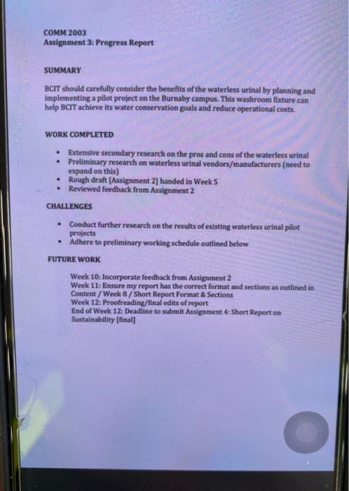 COMM 2003 Assignment 3: Progress Report SUMMARY