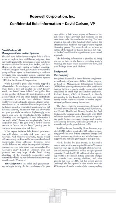 fill David role in the table Rosewell