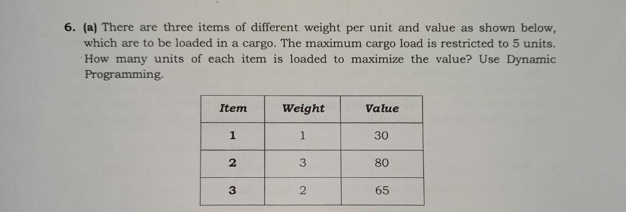 6. (a) There are three items of different weight