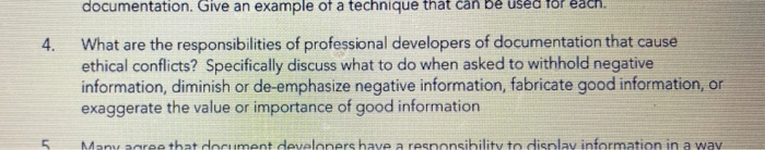 4. documentation. Give an example of a technique