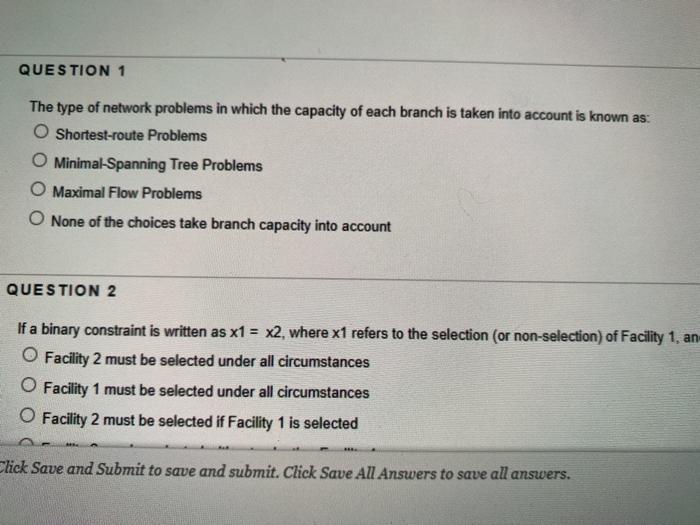 QUESTION 1 The type of network problems in which