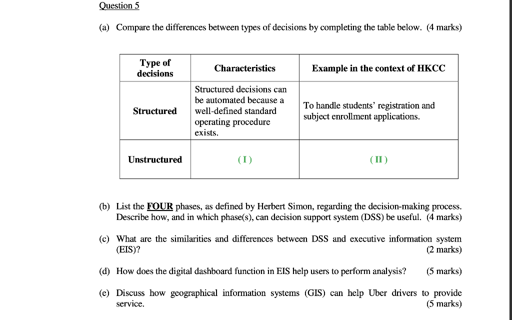 Question 5 (a) Compare the differences between