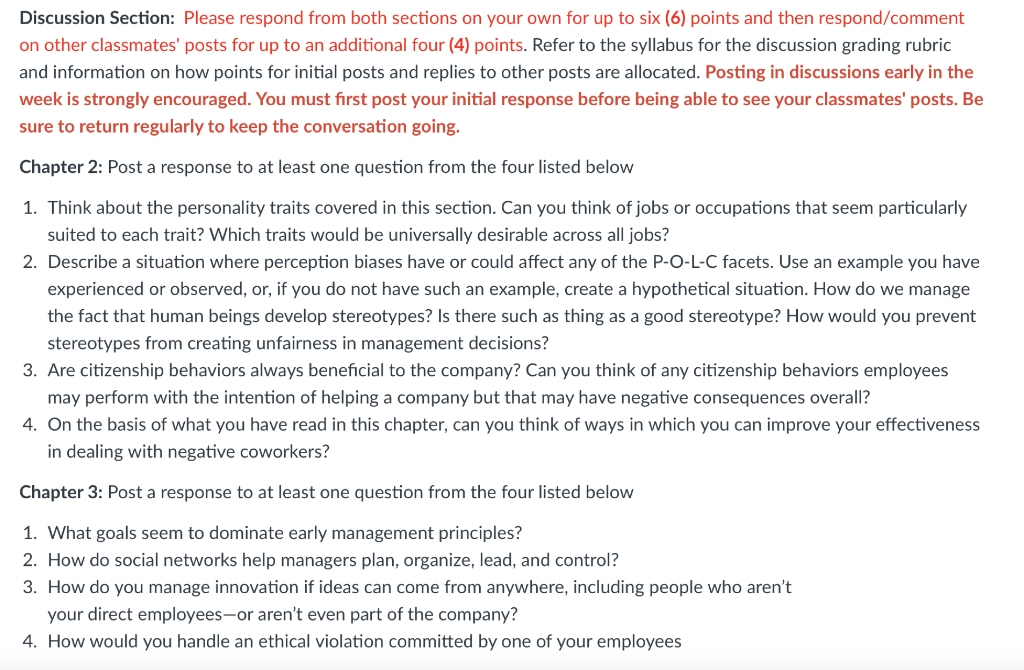 Discussion Section: Please respond from both