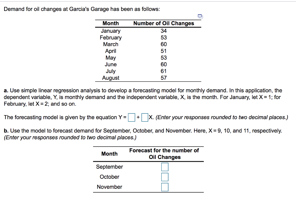 Demand for oil changes at Garcia's Garage has