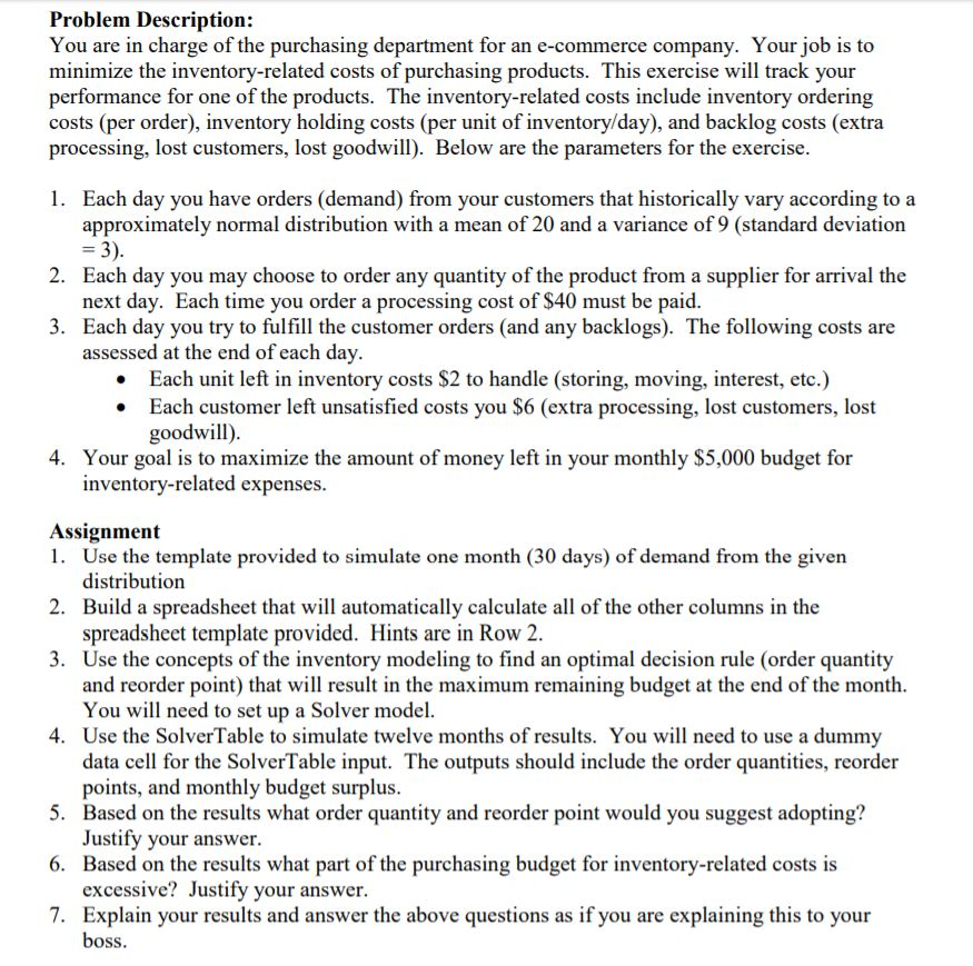 You are in charge of the purchasing department