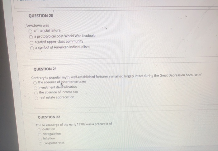 QUESTION 20 Levittown was a financial failure a