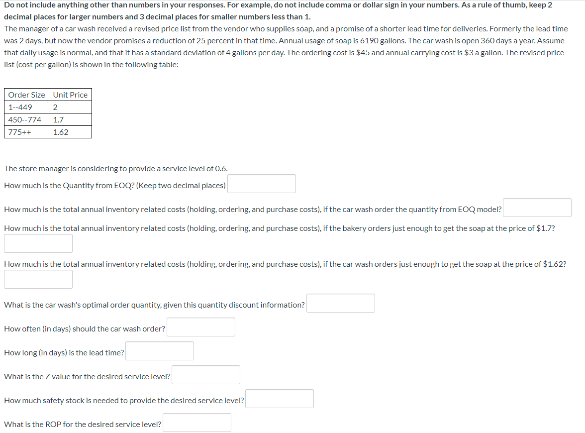 Do not include anything other than numbers in