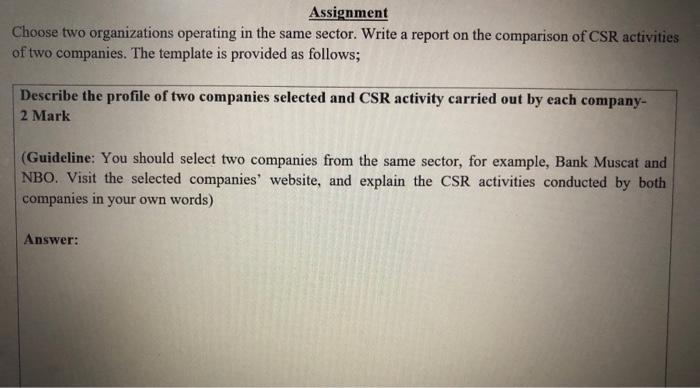 Assignment Choose two organizations operating in