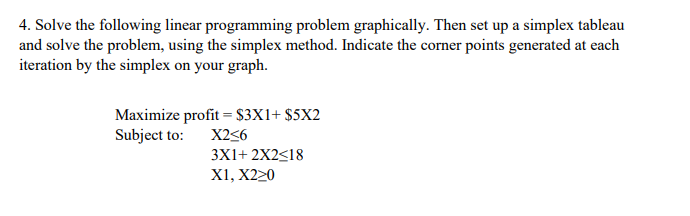 4. Solve the following linear programming problem