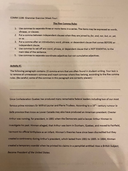 COMM 1106: Grammar Exercise (Week Four The Five