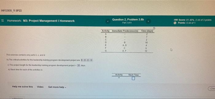 Urgent Please help me solve slacks from A until G